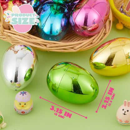 3.15" 24PCS JOYIN Metallic Easter Eggs, Shinny Plastic Eggs Colorful Bulks for Easter Hunt, Filling Treats, Easter