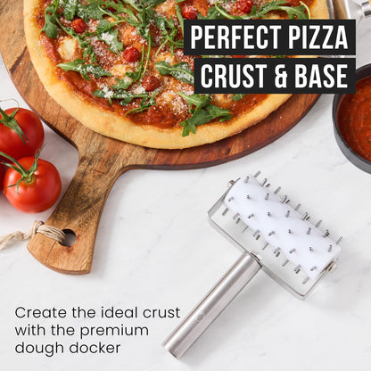 Chef Pomodoro Stainless Steel Pizza Dough Docker Roller (21 x 14.5 cm, Spike Length 7 mm) - Essential Kitchen Tool for Crackers Chef Pomodoro Stainless Steel Pizza Dough Roller