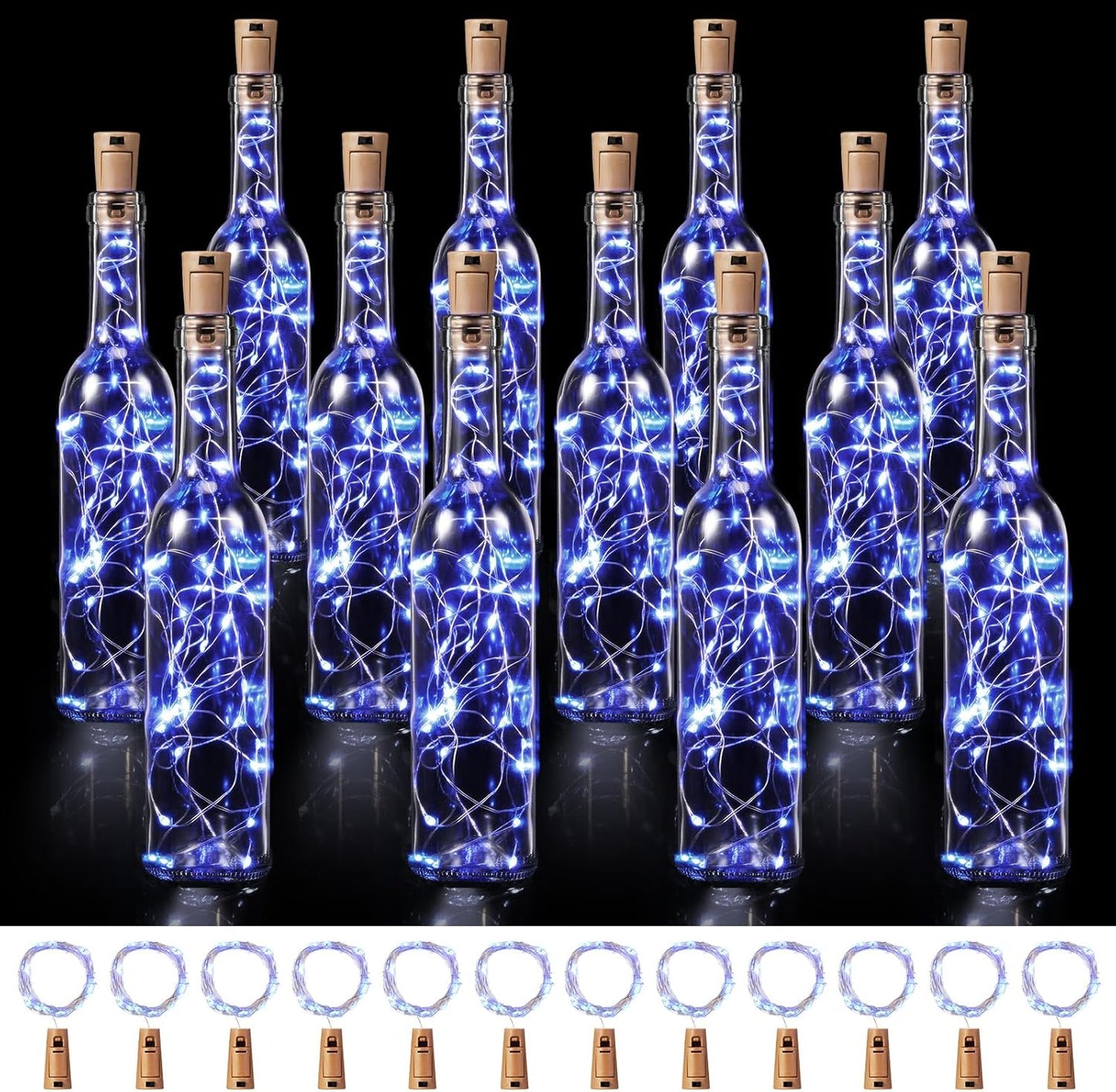 12 Sets 30 Decoration(375 ml,Blue) Rtteri Small Empty Wine Bottles with Cork Lights Centerpiece and LED Battery