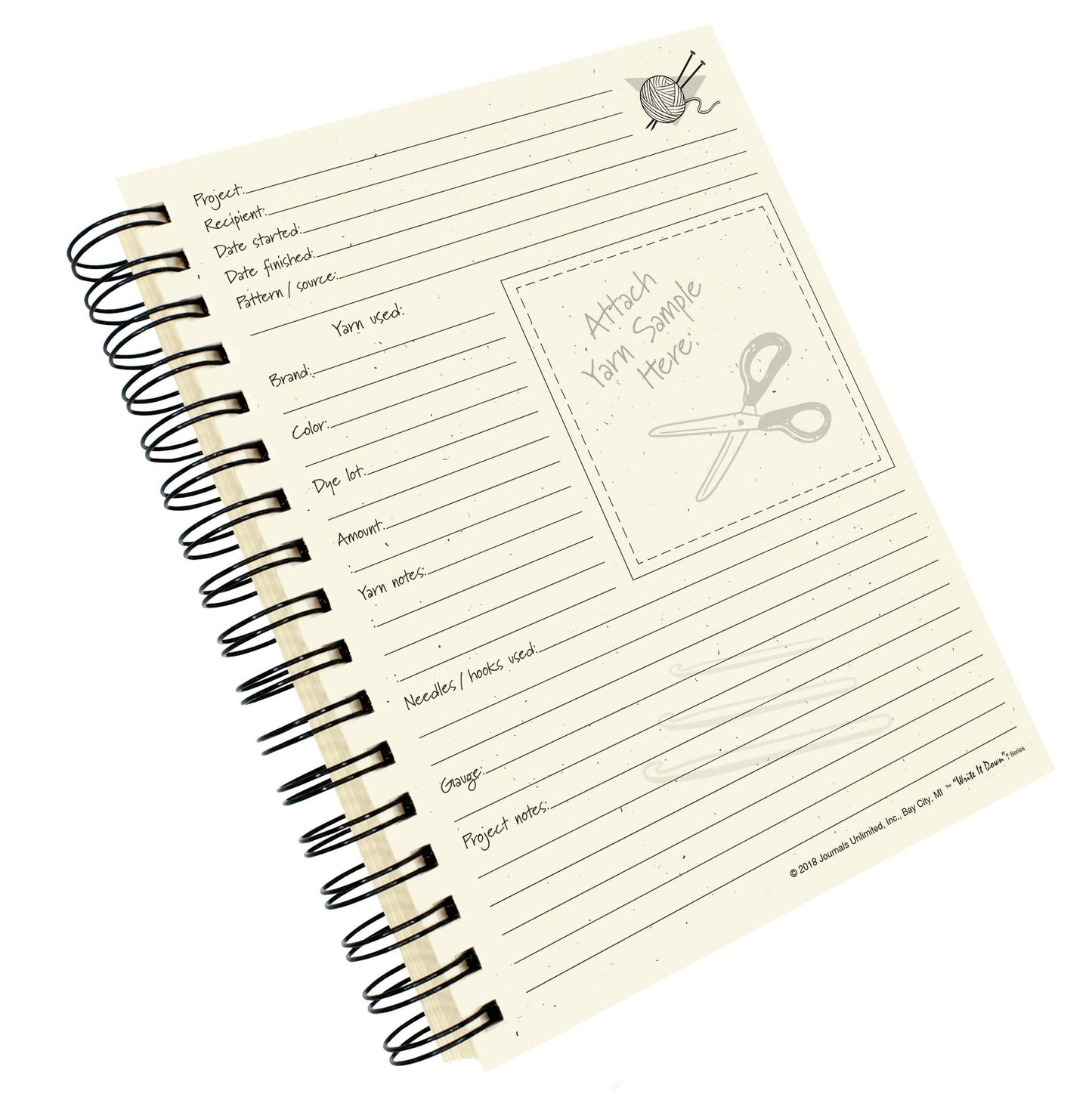 Write it Down series by Journals Unlimited, Guided Journal, Yarn It!, Knitting & Crochet Journal, Full-size 7.5"x 9", Kraft Hard Cover, Made in USA