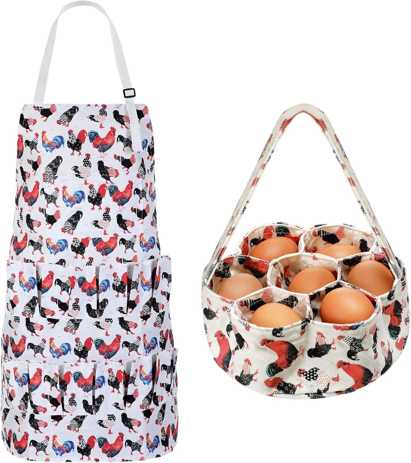 2 15 7 Cutecrop Pcs Egg Collecting Apron with Pocket Gathering Basket with Pouch for Chicken Duck Goose Eggs Easter