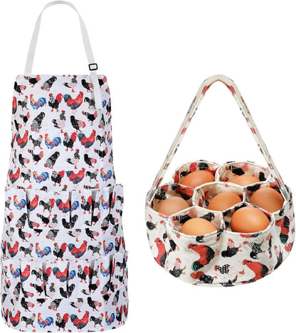 2 15 7 Cutecrop Pcs Egg Collecting Apron with Pocket Gathering Basket with Pouch for Chicken Duck Goose Eggs Easter