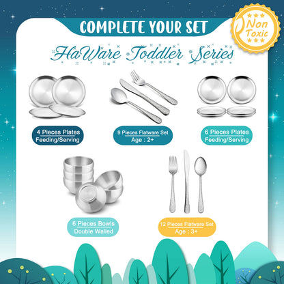 HaWare 6-Piece Kids Bowls, 12oz SUS304 Metal Bowl for Toddler Children, Small Baby Bowls for Feeding/Soup/Snacks, Multipurpose 18/8 Stainless Steel Cereal Bowls, Double Walled, Dishwasher Safe