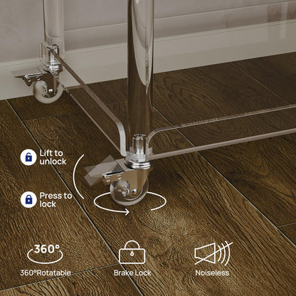 HMYHUM Acrylic Bar Cart with 4 Lockable Wheels, 30.5" L x 15.2" W x 34.5" H, Rolling Serving Cart for the Home Bar, Kitchen, Living Room, with Pulling Handle, Modern, 3-Tier, Clear