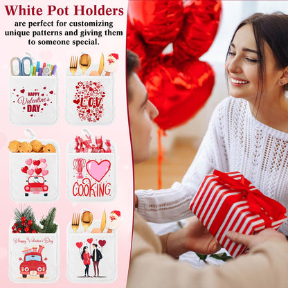 Hoolerry 10 Pieces Pot Holders with Pocket Sublimation 7x9'' Cotton Oven Pot Holders Bulk with Hanging Loops Pads for Kitchen Cook Baking (White)