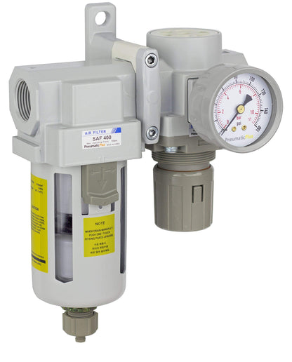 PneumaticPlus SAU420-N06G Compressed Air Filter Regulator Combo 3/4" NPT - Poly Bowl, Manual Drain, Bracket, Gauge