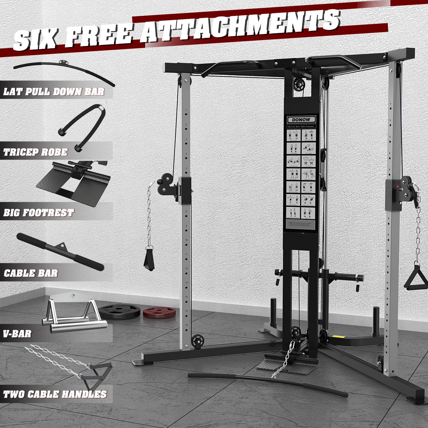 DONOW Cable Crossover Machine, Cable Fly Machine Home Gym System Workout Station with Dual Pulley System Pull-Up Bar Cable Bar and LAT Pull Down System (DN-5011)