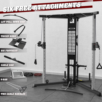 DONOW Cable Crossover Machine, Cable Fly Machine Home Gym System Workout Station with Dual Pulley System Pull-Up Bar Cable Bar and LAT Pull Down System (DN-5011)