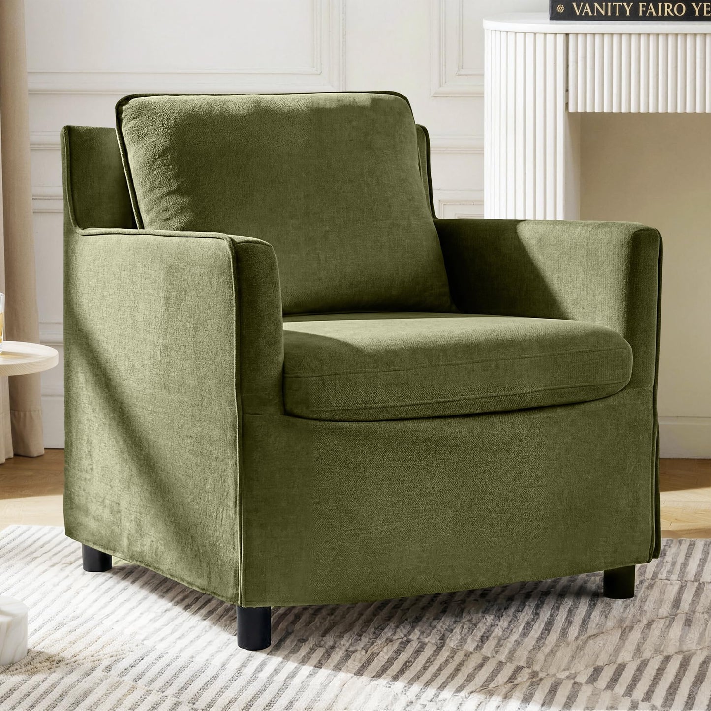 Upholstered Barrel Accent Chair, Modern Single Sofa with Washable Slipcover for Living Room, Bedroom,Reading Spaces,Office,Green