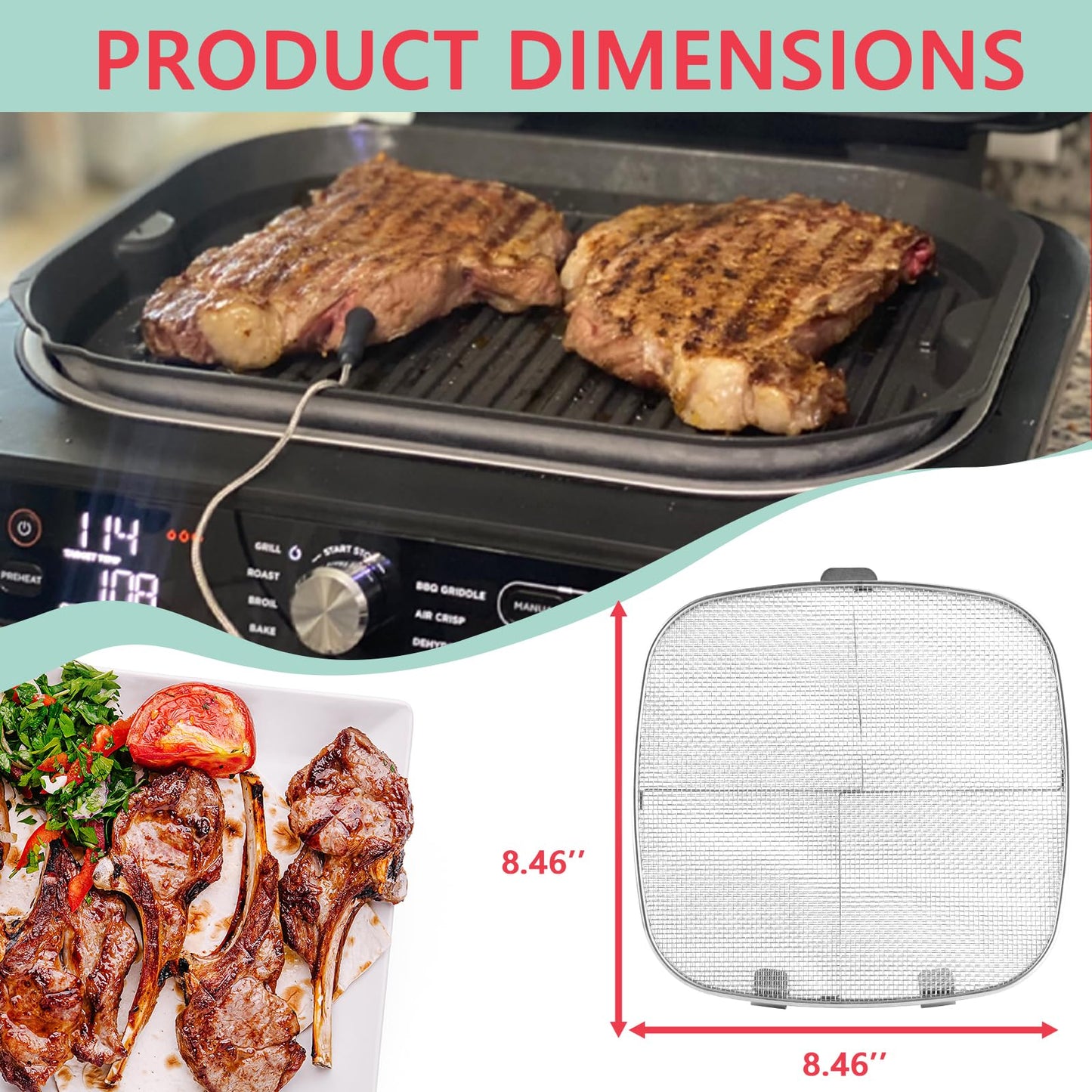 2-Pack Splatter Shield for Ninja AG300 AG301 AG301C AG300C Foodi Air Fryer Accessories, Splash Guard for Ninja 5 in 1 Smart Xl Indoor Grill Mesh Screen, Stainless Steel Splatter Screen