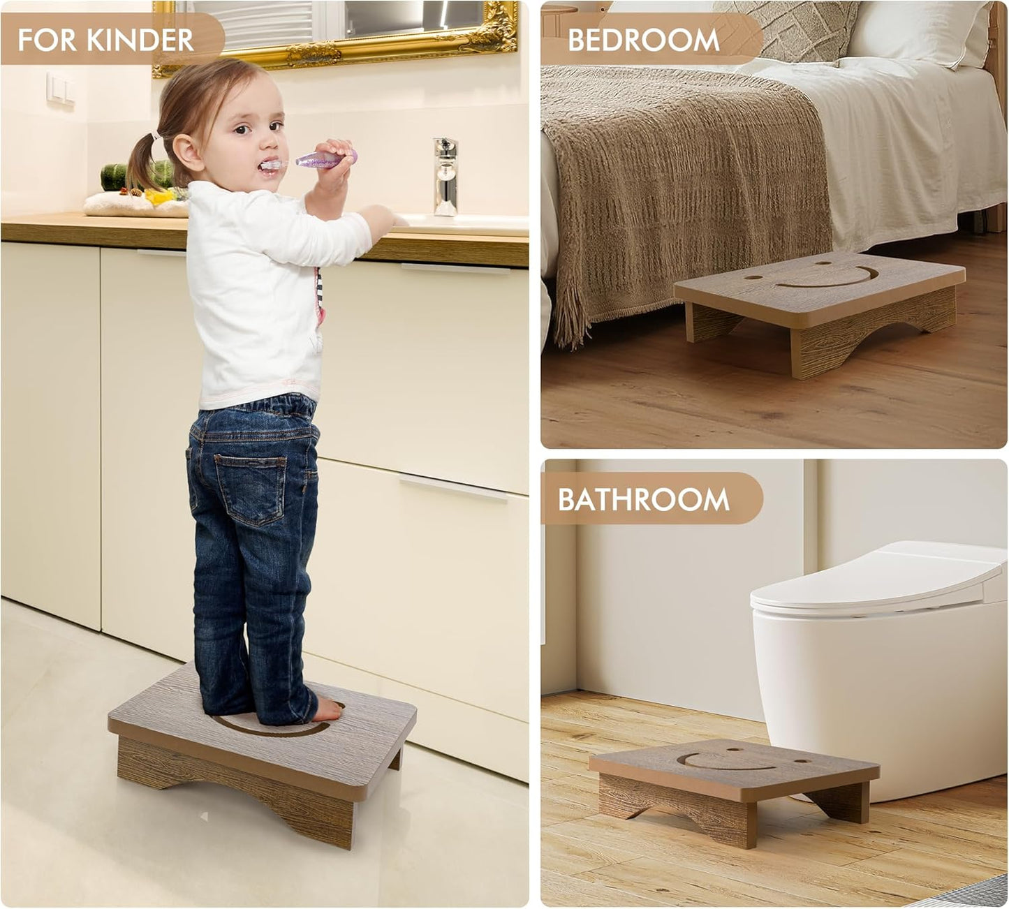 3.5" Y&M One Step Stool for Adults Seniors, Waterproof HDPE Bedside Support Step Stool with Non-Slip Foot, Heavy Duty