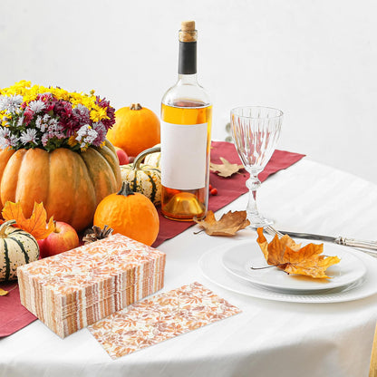 Whaline 80Pcs Fall Leaves Guest Napkins Orange Autumn Leaves Disposable Dinner Hand Towel Paper Napkins for Bathroom Thanksgiving Party Table Supplies