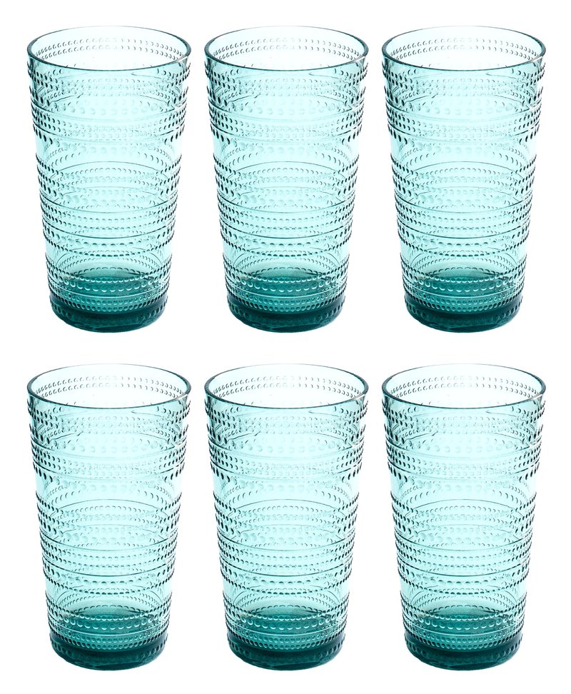 Abode Homewares Beaded 16 oz Durable Acrylic Jumbo Drinking Glasses, Shatter-Resistant and Dishwasher-Safe Indoor/Outdoor Drinkware for Water, Iced Tea, Juice, and Cocktails - Sea Green - Set of 6