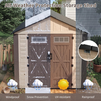 AirWire 8x10 FT Outdoor Resin Storage Shed, Plastic Shed with Floor, Door,Window &Vents, Extra Thick Outdoor Resin Shed for Patio, Backyard, Beige