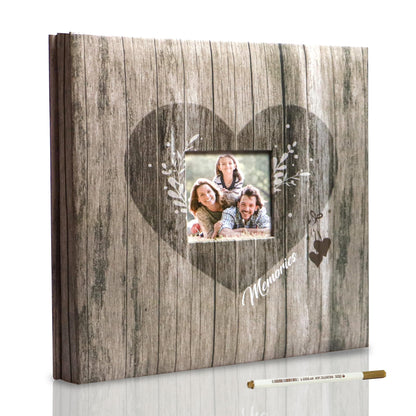 Holoary Self Adhesive Page Scrapbook Photo Album with Metallic Pen for 3x5 4x6 5x7 6x8 8x10 Hand Made DIY 40 pages Albums, Printed Kraft Paper Cover Memory Book (Wood Grain with Window)