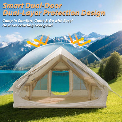 GEERTOP Large Inflatable Camping Tent with Stove Jack Instant Waterproof Blow Up Air Glamping Tent with Skylight for Family 4-6 Person 4 Season Outdoor Adventures