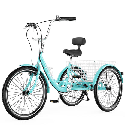 EOYOBIKE Adult Tricycle 3-Wheel Cruiser Bike, Low Step-Through Frame, Large Rear Basket, Heavy-Duty Comfort Bicycle with Adjustable Handlebar & Spring Saddle, 24/26 Inch Wheels for Seniors & Adults