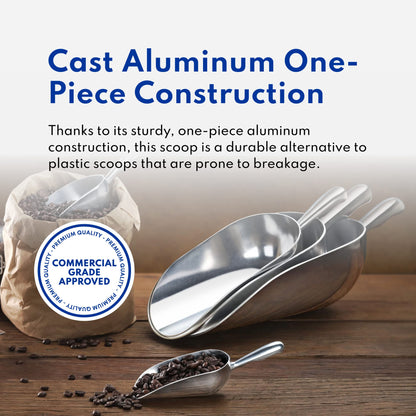 New Star Foodservice 34547 One-Piece Cast Aluminum Round Bottom Bar Ice Flour Utility Scoop, 24 -Ounce, Silver (Hand Wash Only)