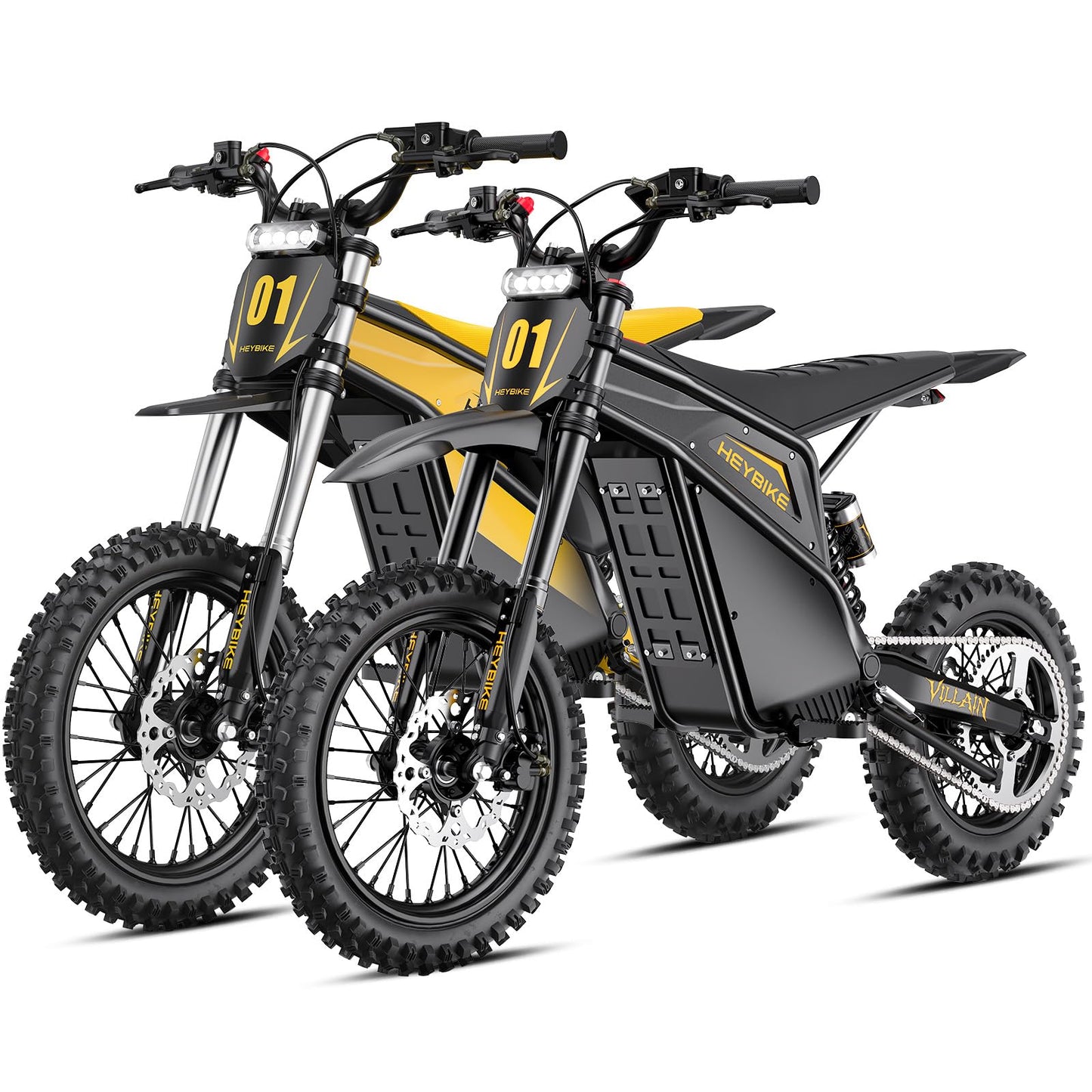 Heybike Villain Dirtbike, 14" Fat Motorcycle for Teens, Fit Age 13+（Set of 2; Dark+Yellow）