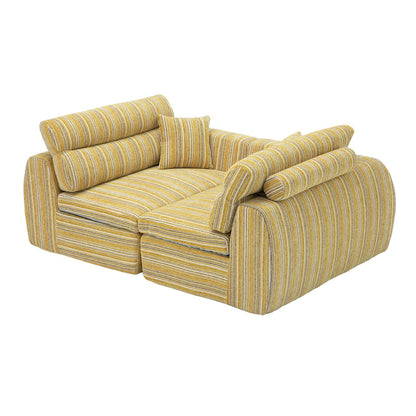KEIKI 111" Boucle Striped Modular Compressed Sponge Sofa with High-Density Foam Cushion and Throw Pillows, Modern Style Oversized Upholstered 3-Seater Couch, Easy Assembly, for Living Room, Yellow