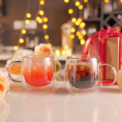 12oz Mugs(4-pack),Large CNGLASS Double Walled Glass Coffee Clear Coffee Cups with Handle,Glass Espresso Mugs