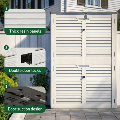 WillowLume 65 Cu.Ft Outdoor Storage Shed, Lockable Outdoor Vertical Resin Storage Cabinet with Floor, All-Weather Waterproof Shed for Garden, Backyard, Pool (65 cu ft)