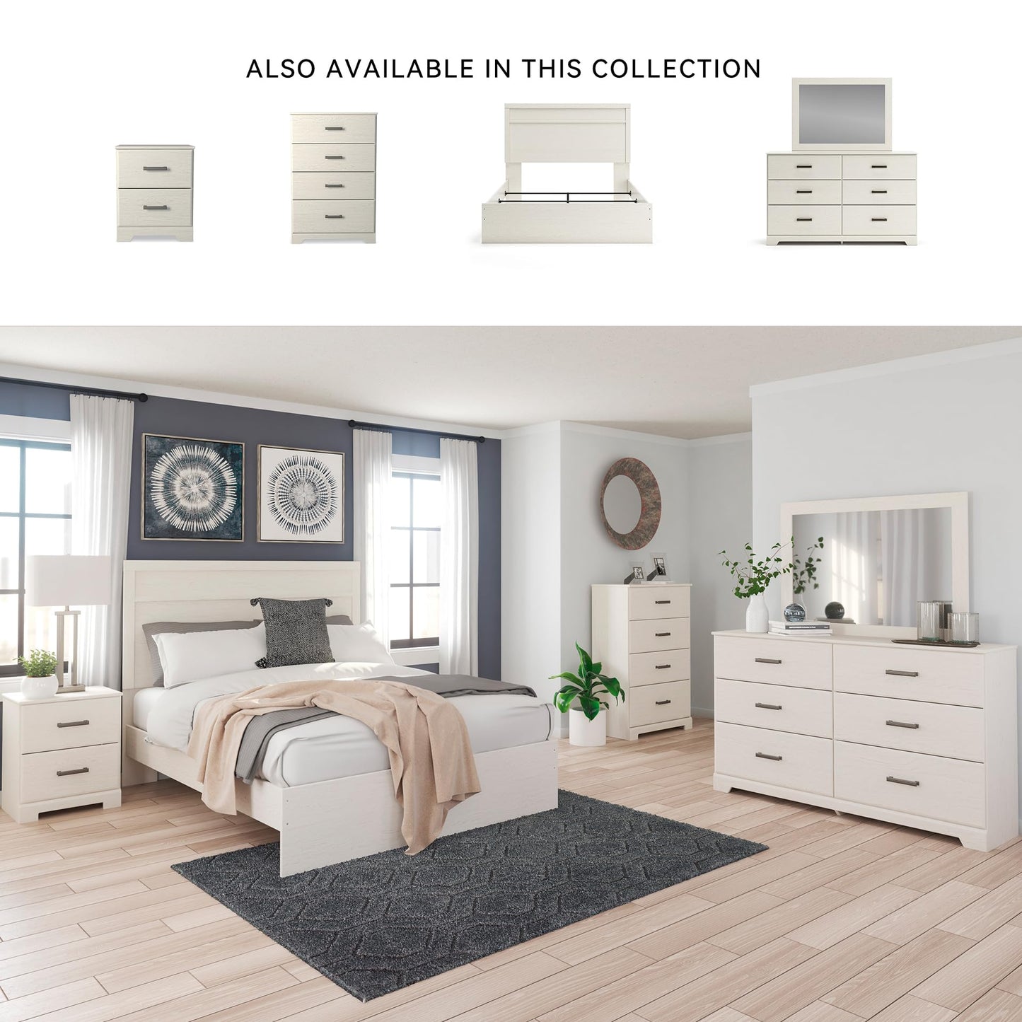 Signature Design by Ashley Stelsie Tall Dresser, White Chest with Four Smooth‑Gliding Drawers, Storage Furniture for Bedroom or Closet, 30.24" W x 46.34" H