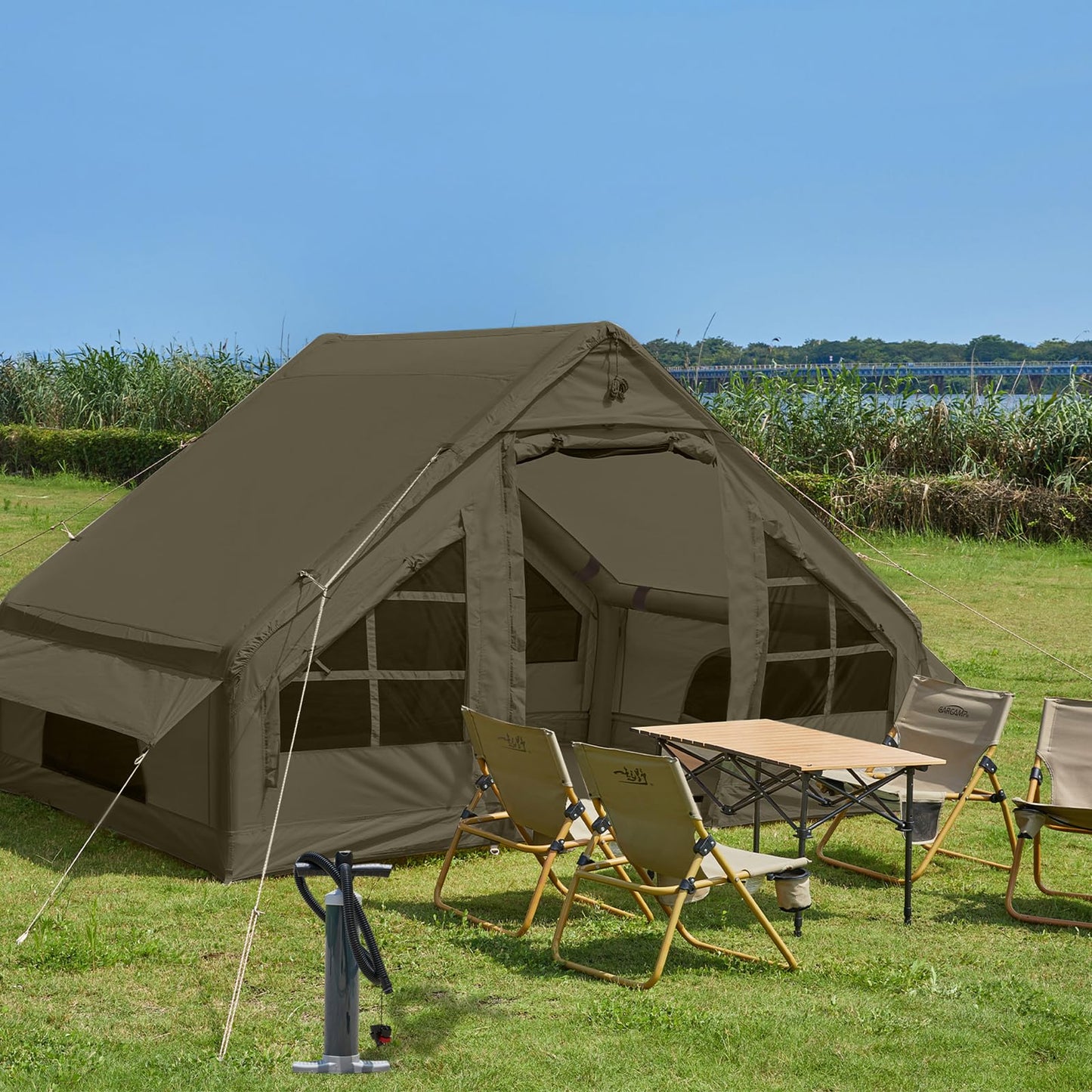 Inflatable Tent with Pump, 4-6 Person Glamping Camping Tents House, Easy Setup Blow Up Family Tents for 4 Seasons Waterproof Inflatable Tent for Camping Wind Resistant Air Tents House for Adult