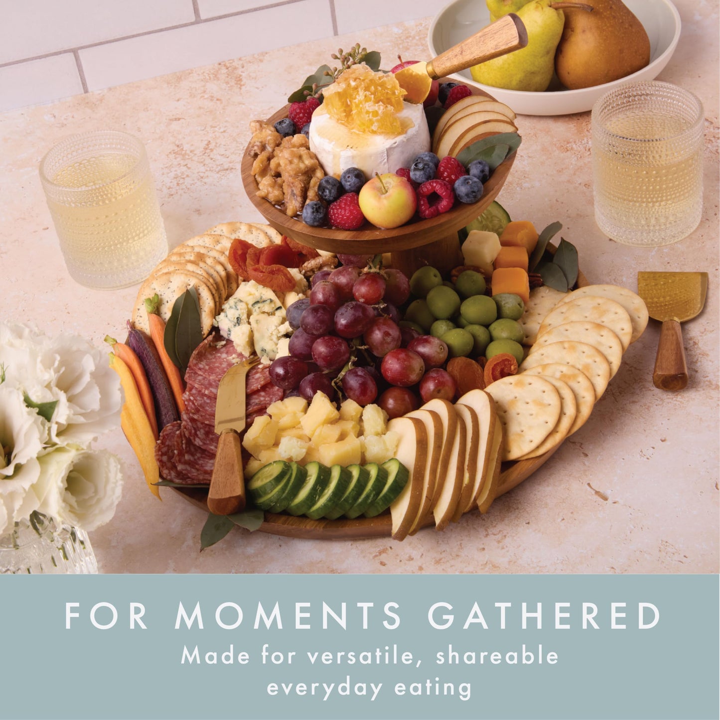 Grazerie Charcuterie Board Set - Round Acacia Cheese Board Tiered Tray Stand with Accessories - House Warming Gifts for New Home, Bridal Shower & Wedding Gift, Birthday Gifts for Women