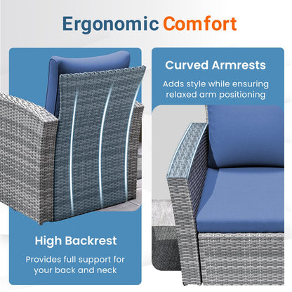Wisteria Lane Patio Furniture Set, Wicker Outside Outdoor Furniture for All Weather, Patio Sofa with High Backrest Support and Wide Armrest for Backyard, Balcony, Deck, Porch, Blue
