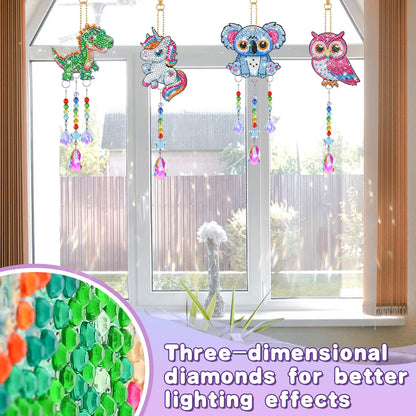 Diamond Art Kits for Kids - Crafts Gifts for Girls 8-12, 4 Pcs Double Sided Animal Style Wind Chime, Hanging Crystal Rhinestone Painting Ornament