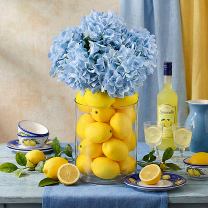 Suncalla 25 Pcs Lemon Vase Filler Decorations Kit, Artificial Lemon Blue Hydrangea Table Centerpiece, Long Stem Floral Decor for Farmhouse Home Kitchen Wedding Spring Summer Decoration
