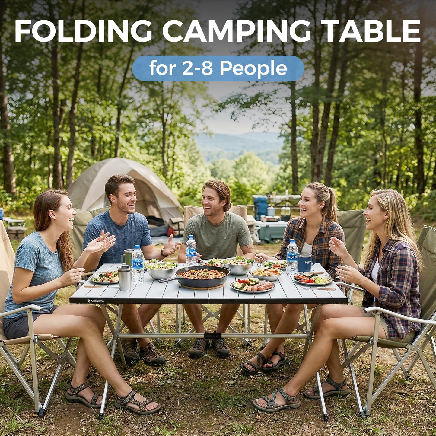 KingCamp Large Folding Camping Table Aluminum Roll Up Table Oversized Camp Table Stable Portable Outdoor Folding Table for Picnic Camping BBQ Backyard Party, 57.4''×31.4'' 6-8 Person,Support 176lbs