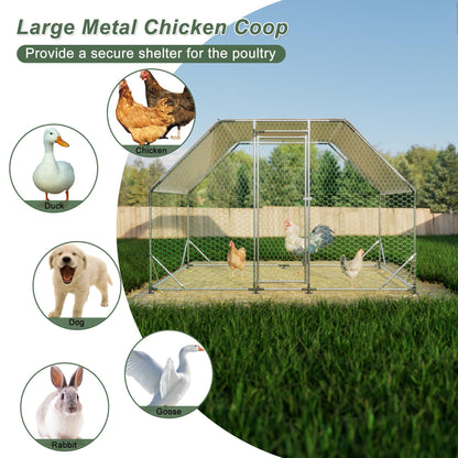 KEIKI Large Metal Chicken Coop, Metal Chicken Run, Farm Poultry Run Hutch Hen House, Heavy Duty Outdoor Walk-in Chicken Pen for Poultry Duck Rabbit, 9.94ft x 6.46ft x 6.36ft