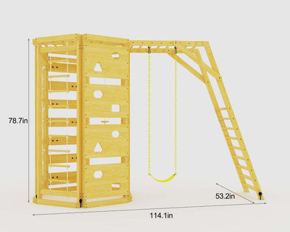 Avenlur Hawthorn 9-in-1 Outdoor Activity Center | Swing, Rock Wall, Monkey Bars | Ages 3-11 | Pine Wood Construction | Climbing Rope, Net Wall | Strength, Coordination, and Imagination-Boosting Fun