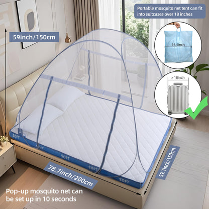 Pop-Up Mosquito Net Tent for Bed, Portable Folding Design Camping Travel Mosquito Tent with Net Bottom for Baby Adults, Easy to Install and Wash for Queen Size Bed 79 x 59 x 59 inch
