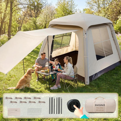 Auto Inflatable Tent for Camping 2/3/4 Person, TPU Material Eco-Friendly 1-Min Instant Air Pop Up Shelter with Pump and Windows-Portable Wind Waterproof Cabin Hiking Beach 4 Season 7.5 * 7.5FT