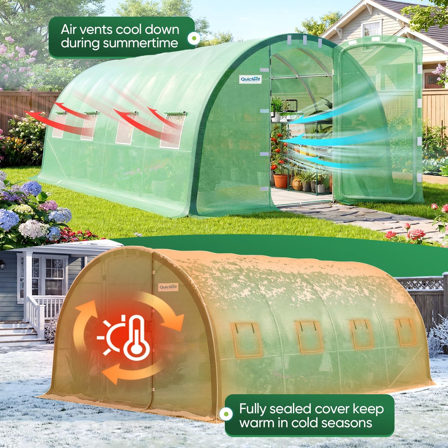 Quictent 20x10x6.6 FT Premium Greenhouse for Outdoors with 2 Door Frames, Reinforced Top Structure & Cover, Large Heavy Duty Walk-in Tunnel Hoop Green House for Garden Backyard Flower Winter, Green