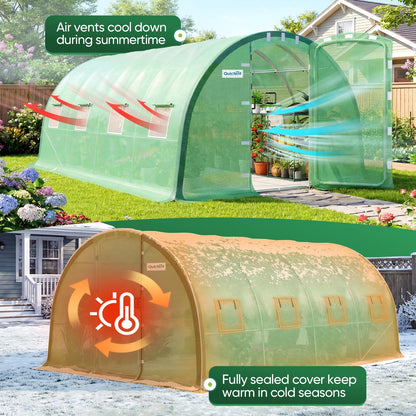 Quictent 20x10x6.6 FT Premium Greenhouse for Outdoors with 2 Door Frames, Reinforced Top Structure & Cover, Large Heavy Duty Walk-in Tunnel Hoop Green House for Garden Backyard Flower Winter, Green