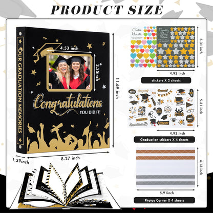 Pasimy Graduation Scrapbook Kit A4 Photo Album 60 Pages Removable DIY Memory Scrap Book Grad Picture Album with Stickers Holds 4x6 5x7 8x10 Pictures for Grad Class of 2026 Graduation Gifts(Classic)