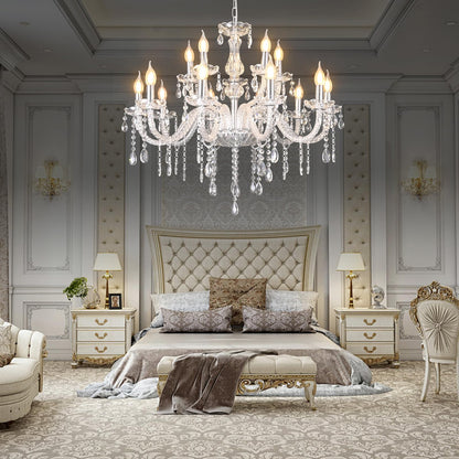 MALOSA Large Clear Crystal Chandeliers,30.7" Large Chandelier for Dining Room,Living Room,Bedroom,Hallway,High Ceilings Wedding Party 15 Lights