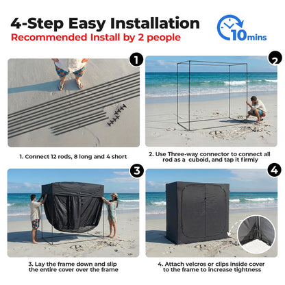 EighteenTek® Shower Tent, 2-Room Changing Room, Outdoor Shower Enclosure Spacious, Privacy Canopy Shelter with Floor & Doors, Stable & Durable, Toilet Tent Bathroom for Courtyard, Pool, Photoshoot