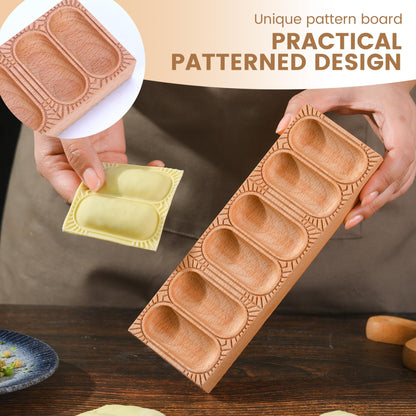 Wood Pasta Ravioli Board 2 in 1 Wooden Doppio Ravioli Mold Maker Stuffed Pappardelle Maker Reversible Ravioletti Moulds Press Wood Pasta Raviolini Maker Handmade Italian Fresh Pasta Making Board Tray
