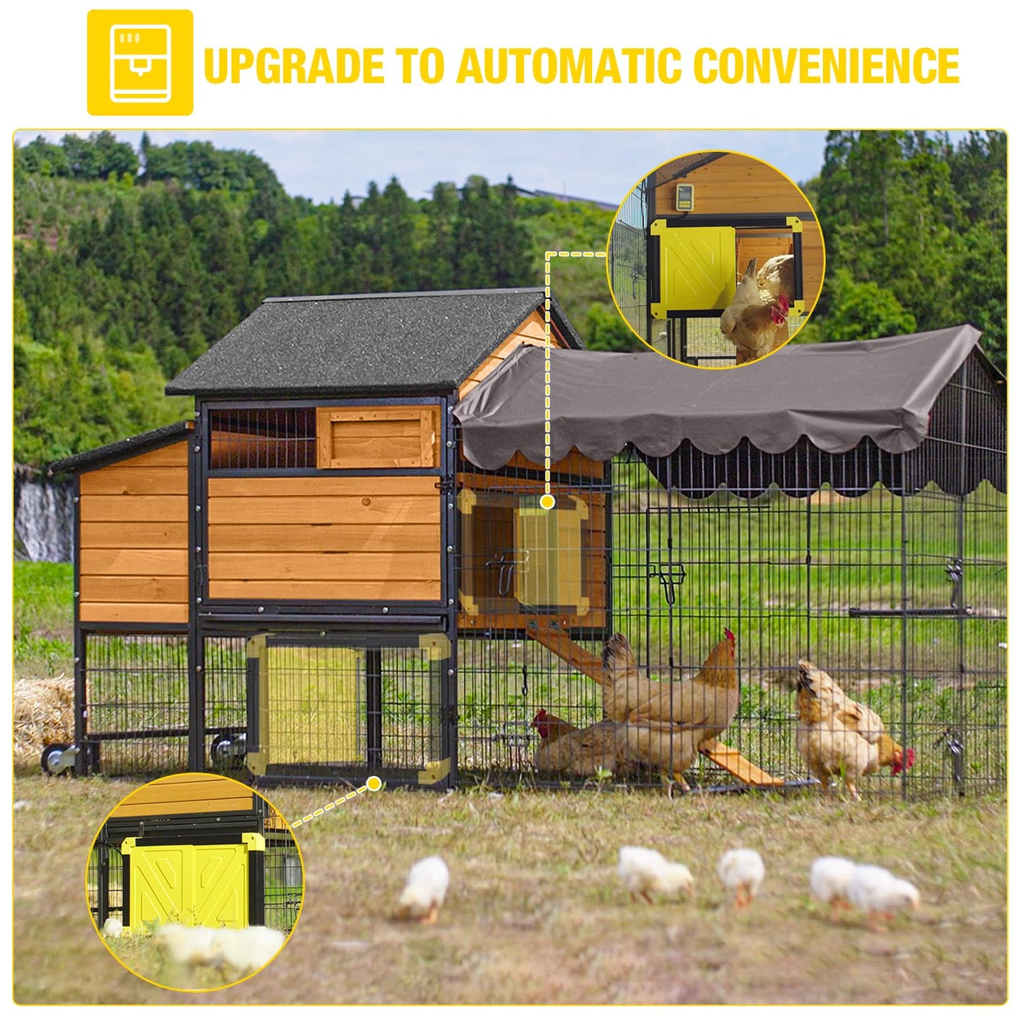 Large Chicken Coop for 4-6 Chickens, All-Steel Frame Hen House Poultry Cage with Waterproof Cover, Nesting Box & Metal Run