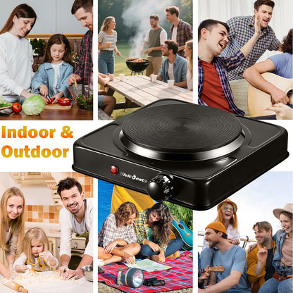 Vivicreate Electric Hot Plate, Portable Countertop Electric Cooktop, Adjustable Temperature Control, 110V Extra Burner for Apartment, Dorm, RV, Small Kitchen (Single Cast Iron Burner)