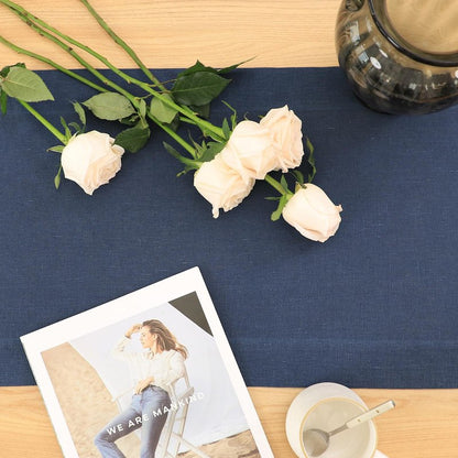 Tseapeni Linen Table Runner 108 Inches Long, 100% Natural Table Runners for Coffee Table Kitchen Dining Dresser Fall Thanksgiving Christmas New Year Holiday(Navy Blue,14x108)