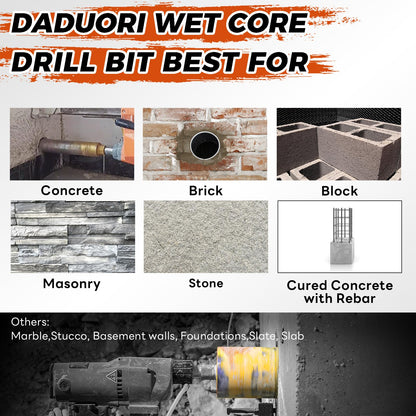 DaduoRi 7" Wet Core Drill Bit with Water Injection Capable Adapter for SDS Max Shank - Includes Solid Brass Quick Connector and Hose - Convenient 1 1/4"-7 Thread Core Bit with Water Feed Design