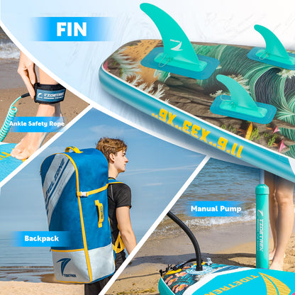 TIDETREK 11'/11'6" x 33"/34" x 6" Inflatable SUP Paddle Board – Extra-Wide, Stable Stand Up Paddle Board with Premium Full Accessory Set for Adults & Youth (Azure Leap, 11'6"x33"x6")