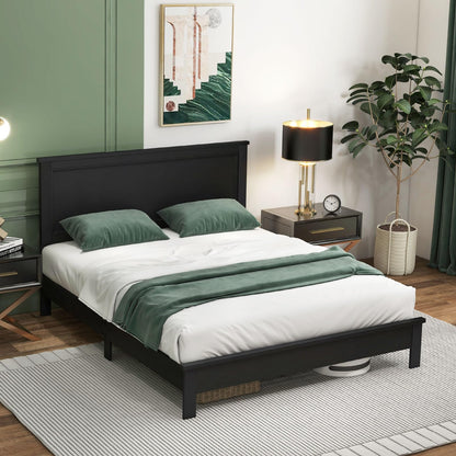 Giantex Wood Queen Platform Bed Frame with Headboard, Mid Century Bed Frame with Solid Wood Legs & Wooden Slat Support, Pallet Bed Mattress Foundation, No Box Spring Needed, Black