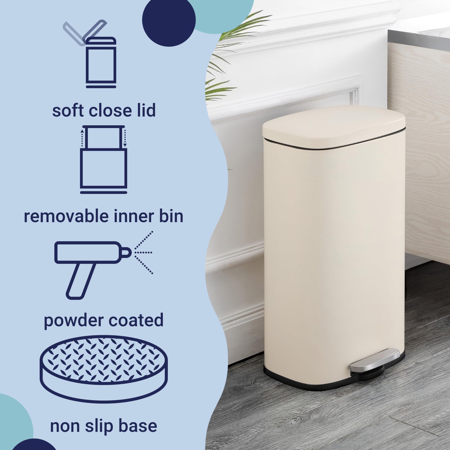happimess HPM1011I Curtis 8-Gallon Step-Open Trash Can, Fingerprint Resistant, Modern, Minimalistic for Home, Kitchen, Laundry Room, Office, Bedroom, Bathroom, Limestone Beige